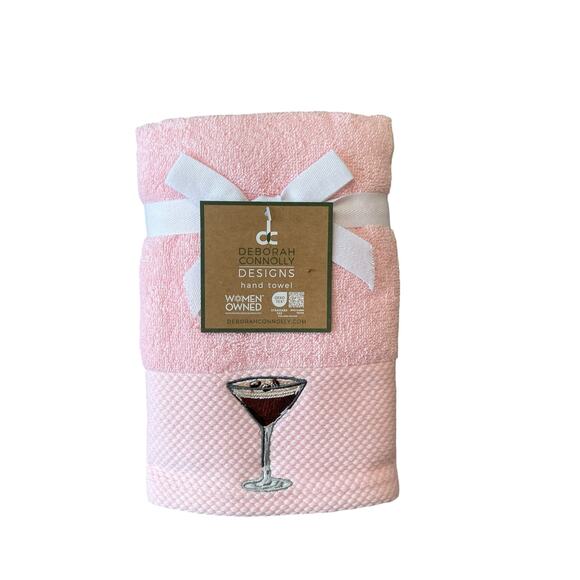 Deborah Connolly Pink Espresso Martini Hand Towels 16x28 Set of 2 Plush New - Picture 9 of 11